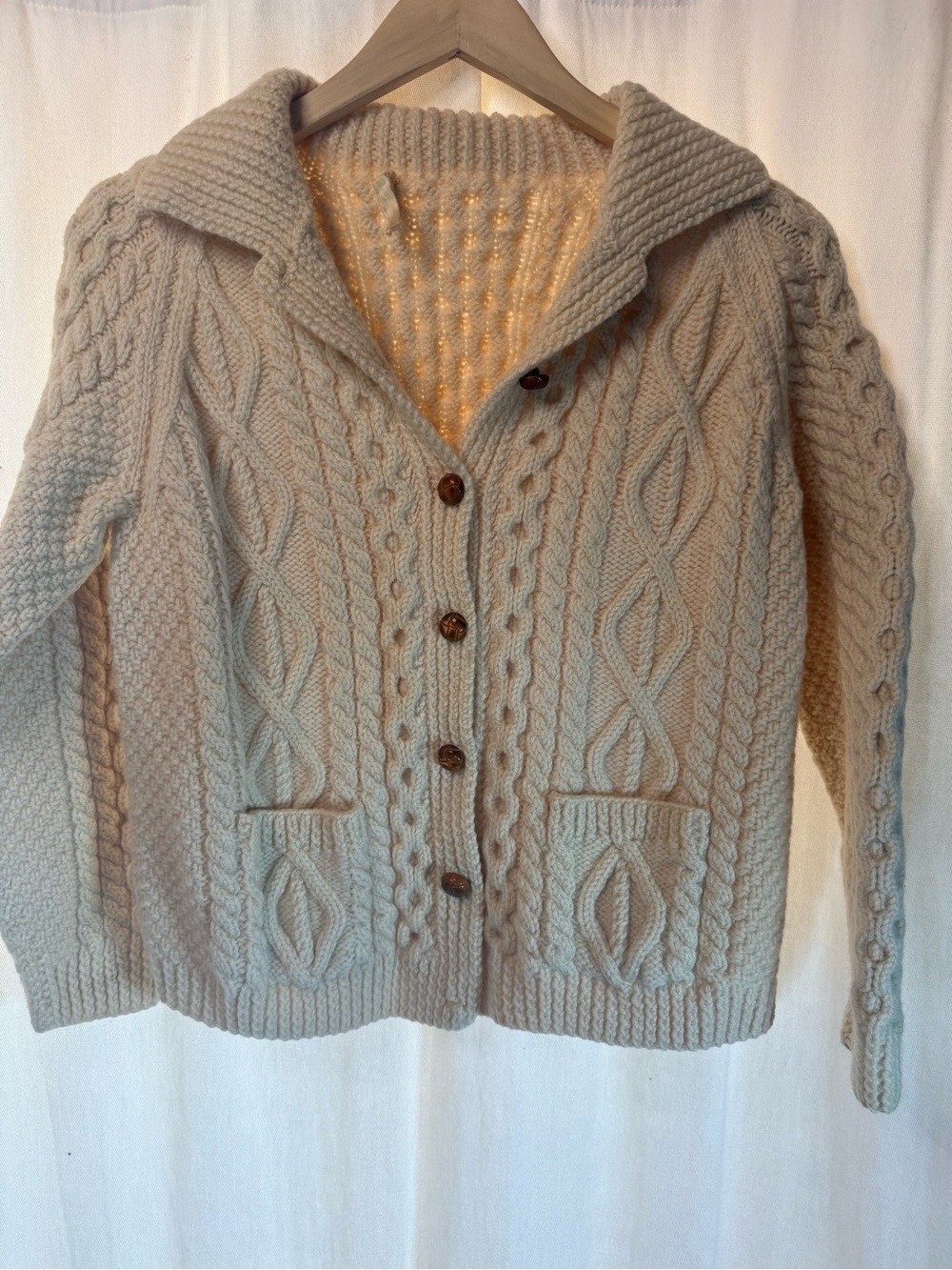 Irish Wool Cable Knit Button-Up Sweater